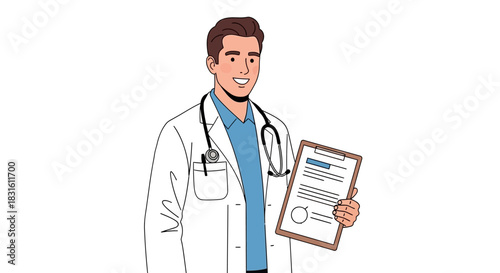 Cartoon doctor holding clipboard