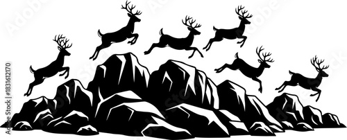 Eagles Over Mountain Ridge Vector Black