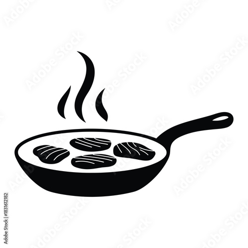 Bulgogi beef slices grilling on pan Vector, Silhouette, Illustration