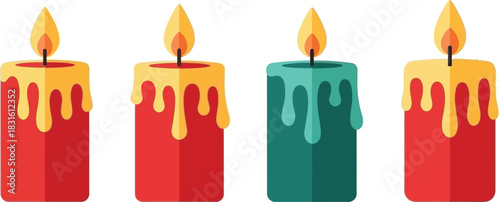 Four colorful wax dripping candles a decorative flat design illustration