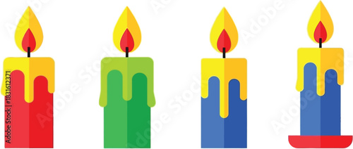 A colorful arrangement of four lit candles in a flat vector style