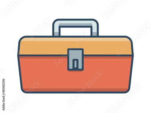 A simple illustration of an open toolbox with a handle and latch.