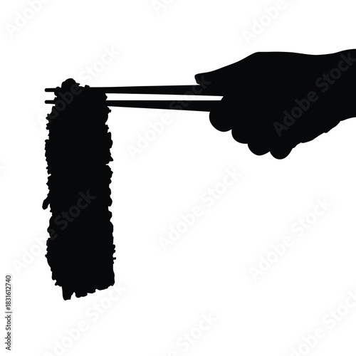 Tongs holding a strip of bulgogi Vector, Silhouette, Illustration