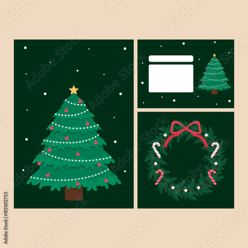 Set of chirstmas card and social media template