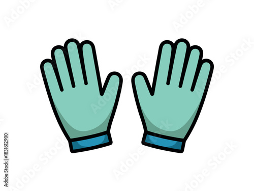 A pair of teal medical gloves are displayed against a white background, ready for use.