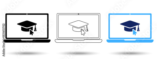 Online education icon. Online education icon on a white background, isolated. The icon has three uses in applications and websites. Vector illustration. Online education icon on a white background.