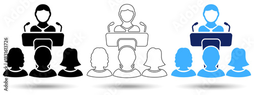 Public speech icon. Public speech icon on a white background, isolated. The icon has three uses in applications and websites. Vector illustration. Public speech icon on a white background.
