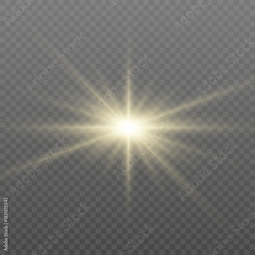 Golden star glitter with radiant flare, sparkling light bursts, and twinkling particles. Transparent PNG ideal for festive, magical, or luxury design. Neon spark effects enhance visual charm. 