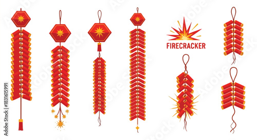 Chinese firecrackers collection with transparent background