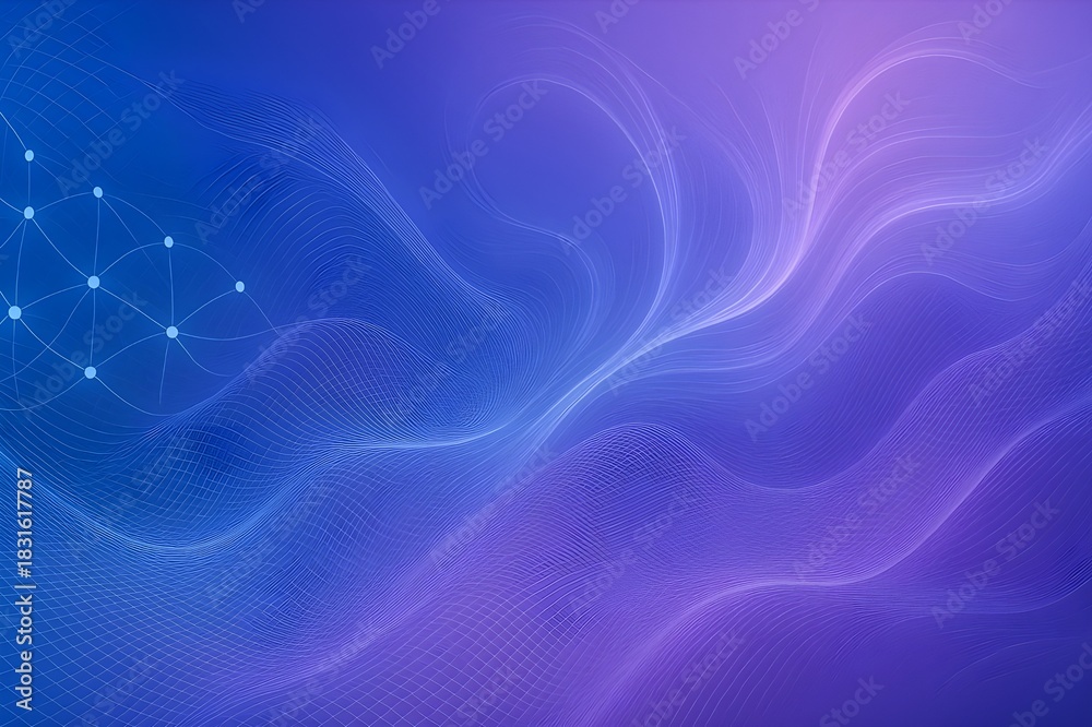 Fototapeta premium Stunning blue and purple gradient waves with network, ideal as a modern tech or business background, offering a vibrant professional aesthetic for presentations