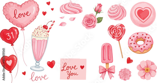 Assortment of sweet pink valentine's day love elements