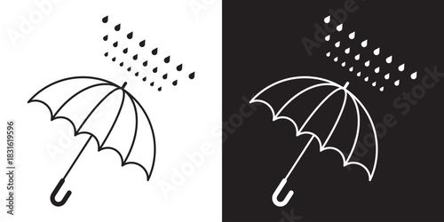 Umbrella silhouette collection, vector icon,  black umbrella on black and white background.