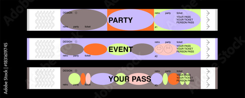 Control ticket bracelets for events, disco, festival, fan zone, party, staff. Vector mockup of a festival bracelet.
