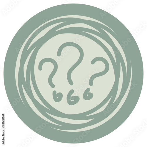 Acute Panic icon on a round green background. Vector symbol of a panic attack, featuring an irrational mental storm with question marks and intense fear