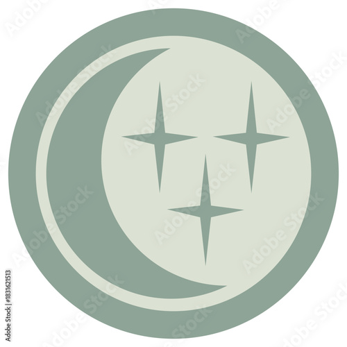Insomnia icon on a round green background. Vector symbol of sleeplessness and sleep disorder, depicting a wide-awake state during the night