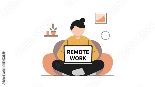 Person working remotely from home on a laptop computer while sitting comfortably in a chair with plants and artwork in the background