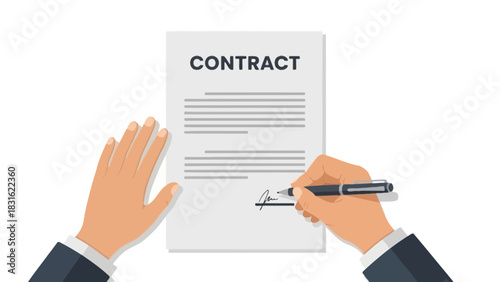 Close up of a person signing a contract document with a pen symbolizing agreement and legal commitment