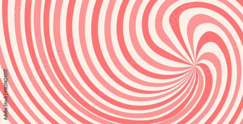 Twisted pink candy pattern. Retro spiral sun rays backdrop. Abstract girly illustration. Vector wavy dynamic lines decoration. Carnival stripes vintage design.