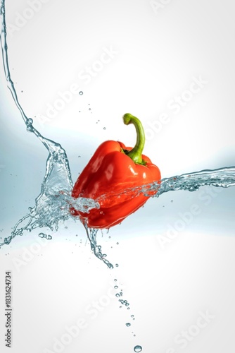 Red bell pepper splashing through water