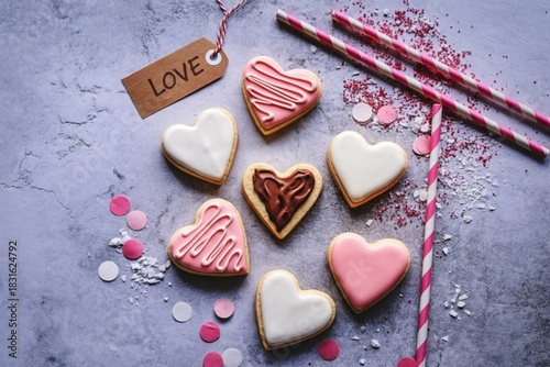 Sweet heart shaped cookies decorated for valentine s day