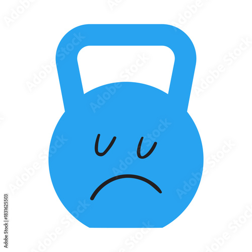 Emotional Weight Icon. Blue dumbbell with sad face for mental burden concept. For therapy worksheets, stress management content and psychological support materials.