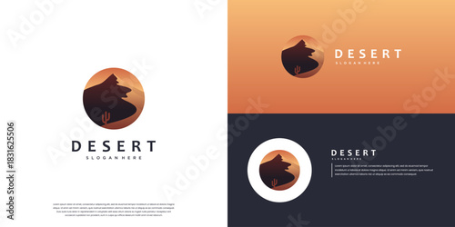 mountain peak logo desert sand, expanse of nature, graphic design template.