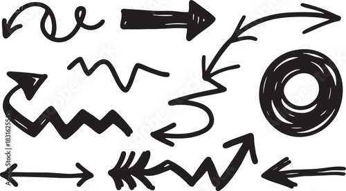 Hand-Drawn Arrow Clipart Set: Black Sketch Arrows, Directional Doodle Arrow Designs