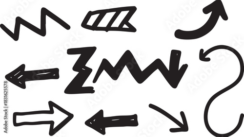 Hand-Drawn Arrow Clipart Set: Black Sketch Arrows, Directional Doodle Arrow Designs