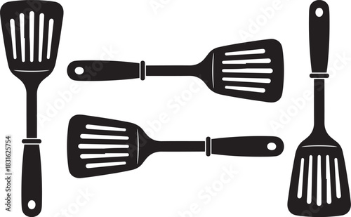 Black kitchen spatulas with slotted heads and handles kitchen utensil cooking