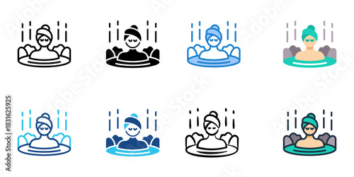 Hot Spring icon set multiple style vector collection. Editable Stroke

