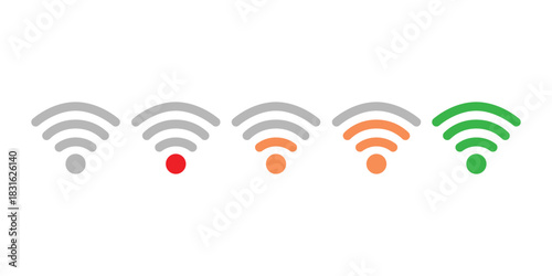 WiFi Signal Strength Icon Set. Low to Full Bars. Wireless Signal Indicator Vector Pack