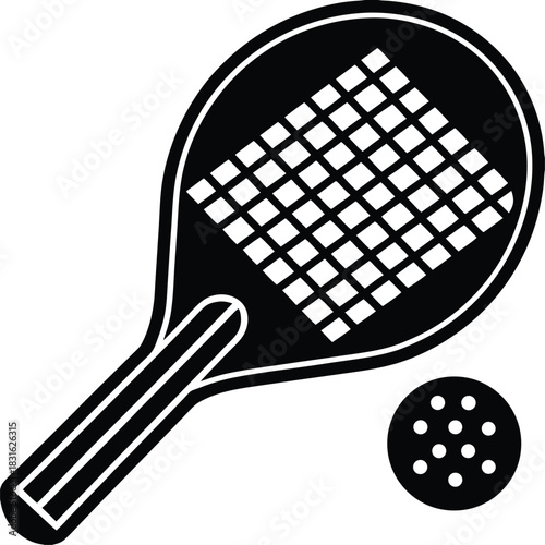 Black silhouette of a tennis racket and ball on white background tennis ball sports equipment