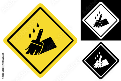 Canvas Print Caution Wet Paint Warning Symbol for Work Zones and Freshly Applied Surfaces - E