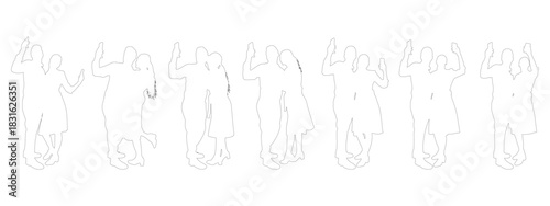 Man and woman make selfies on phone, set of contours. Vector illustration.