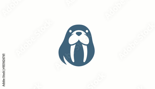A stylized, minimalist illustration of a walrus's face with prominent tusks, rendered in a dark teal color against a plain white background.