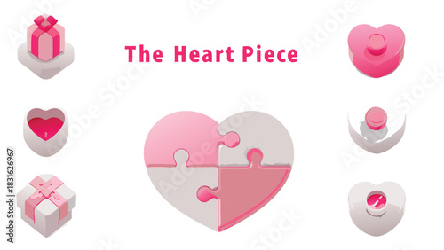 Heart shaped puzzle pieces and gifts symbolizing love connection and finding the perfect match