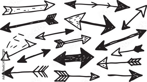 Hand-Drawn Arrow Clipart Set: Black Sketch Arrows, Directional Doodle Arrow Designs