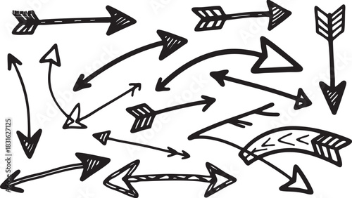 Hand-Drawn Arrow Clipart Set: Black Sketch Arrows, Directional Doodle Arrow Designs