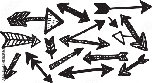 Hand-Drawn Arrow Clipart: Black Sketch Arrows, Curved Doodle & Directional Arrow Designs