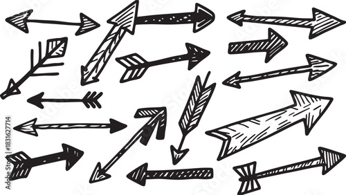 Hand-Drawn Arrow Clipart: Black Sketch Arrows, Curved Doodle & Directional Arrow Designs