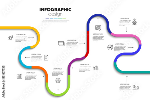 Timeline infographics template diagrams, graphs, presentations and business concept charts with 10 options