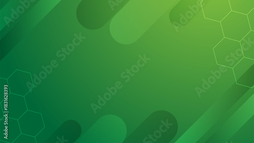 Modern green abstract background with smooth gradient tones, rounded shapes, and subtle hexagon elements, ideal for technology themes, presentations, and digital design.