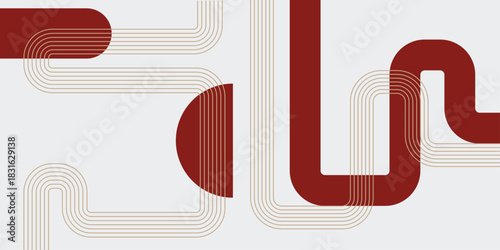 Minimalist Abstract Mid-Century Modern Line Art Geometric Background design isolated on white gray background