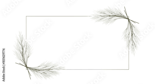 Elegant square frame with delicate dried pampas grass arrangements in the corners for a minimalist wedding invitation design.