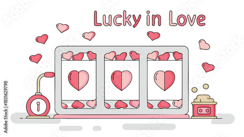 Lucky in love slot machine with hearts and winning symbol displayed