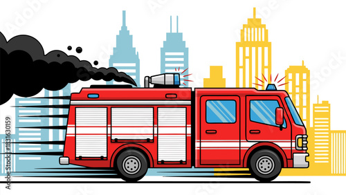 Dynamic Illustration of a Speedy Fire Truck in a City, Emergency Vehicle Concept, Fast Response, Disaster Relief, Urban Scene