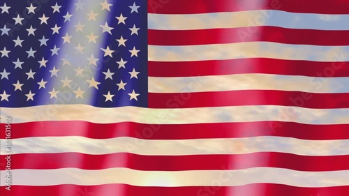 Flag of the USA and an airplane taking off into the sky. Symbolic video for a trip to or from the United States