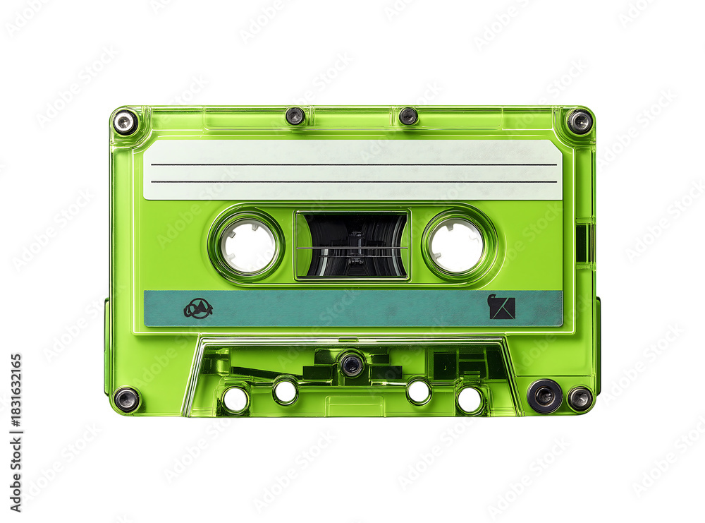 Naklejka premium Vibrant Neon Green Compact Cassette Tape on Transparent Background