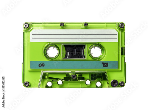 Vibrant Neon Green Compact Cassette Tape on Transparent Background