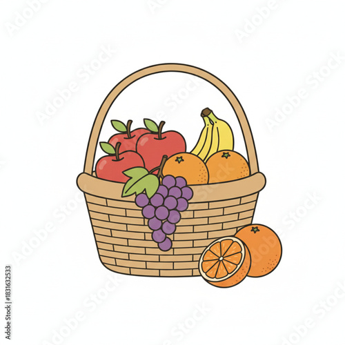 fruit basket with apples, grapes, oranges, bananas clip art preview
